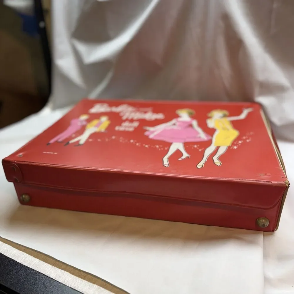 Vintage Red 1960's Barbie and Midge Double Doll Case, With Images Of Ken & Allen